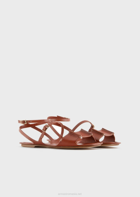 femei R802G530 sandale din piele cu bretele duble Armani maro