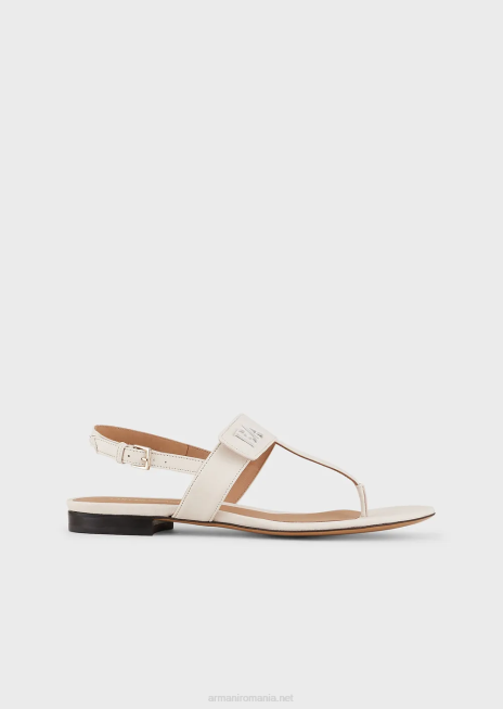 femei R802G533 Sandale flip-flop din piele nappa cu logo-ul ea Armani alb ca laptele