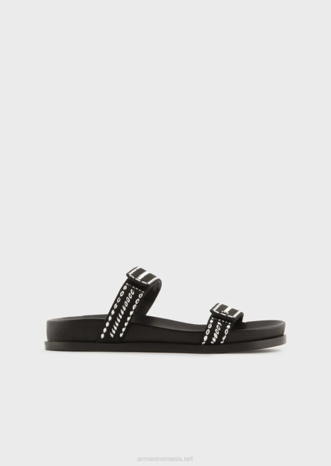 femei R802G537 ea sandale cu bandă dublă împânzite cu logo Armani negru