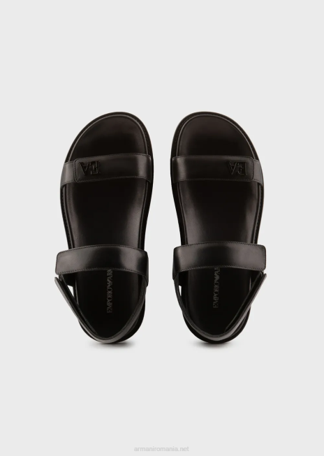 femei R802G538 sandale cu bandă dublă din piele nappa cu logo-ul ea Armani negru