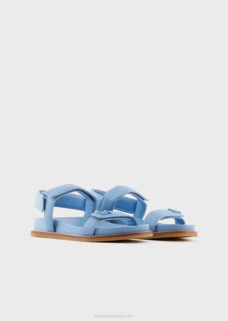 femei R802G539 sandale cu bandă dublă din piele nappa cu logo-ul ea Armani azur