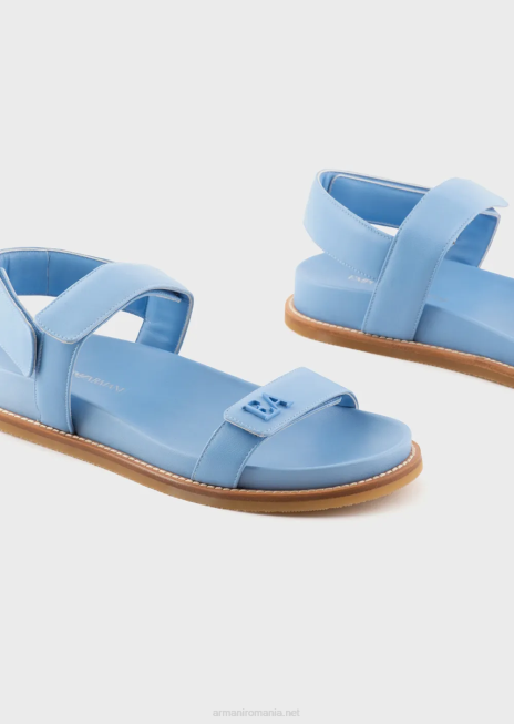 femei R802G539 sandale cu bandă dublă din piele nappa cu logo-ul ea Armani azur