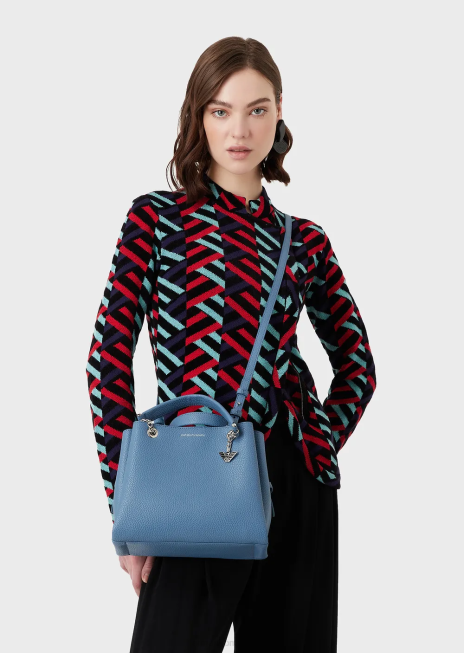 femei R802G725 Geantă de mână palmellato cu efect de piele cu farmec de vultur Armani azur