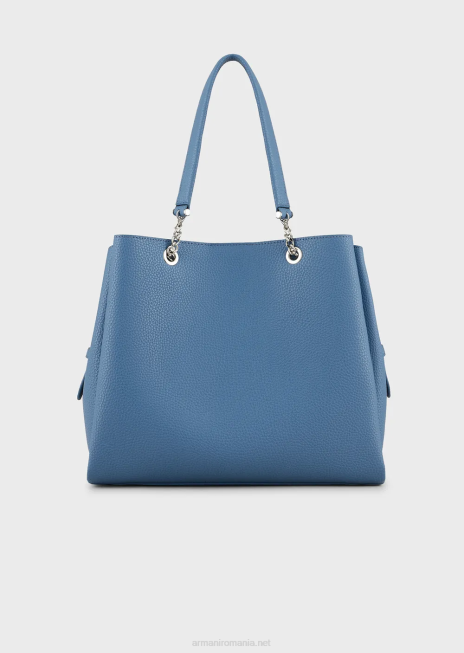 femei R802G729 Geantă shopper palmellato cu efect de piele cu farmec de vultur Armani azur