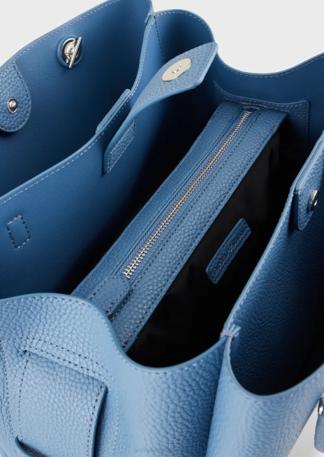 femei R802G729 Geantă shopper palmellato cu efect de piele cu farmec de vultur Armani azur