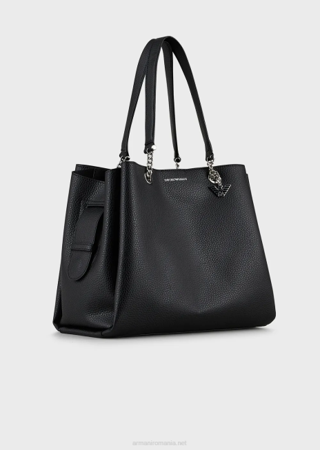 femei R802G730 Geantă shopper palmellato cu efect de piele cu farmec de vultur Armani negru