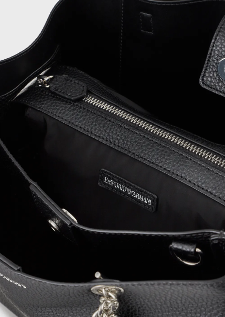 femei R802G730 Geantă shopper palmellato cu efect de piele cu farmec de vultur Armani negru