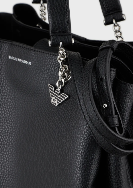 femei R802G730 Geantă shopper palmellato cu efect de piele cu farmec de vultur Armani negru