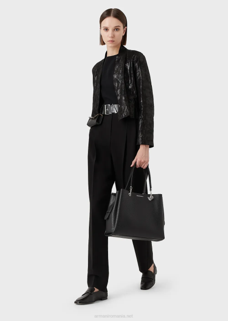 femei R802G730 Geantă shopper palmellato cu efect de piele cu farmec de vultur Armani negru