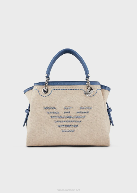 femei R802G732 geantă de in cu broderie supradimensionată și farmec de vultur Armani logo bej