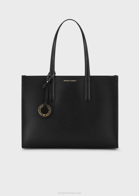 femei R802G734 geantă shopper cu finisaj piele palmellato cu farmec Armani negru