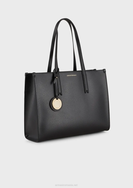femei R802G734 geantă shopper cu finisaj piele palmellato cu farmec Armani negru