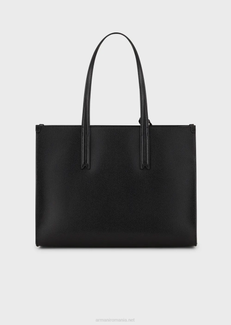 femei R802G734 geantă shopper cu finisaj piele palmellato cu farmec Armani negru