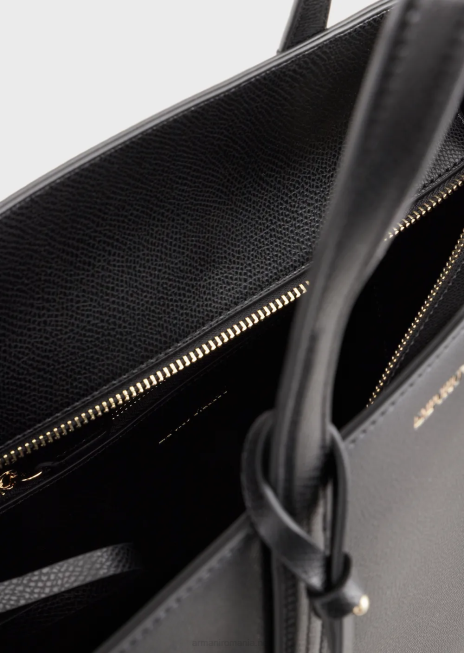 femei R802G734 geantă shopper cu finisaj piele palmellato cu farmec Armani negru