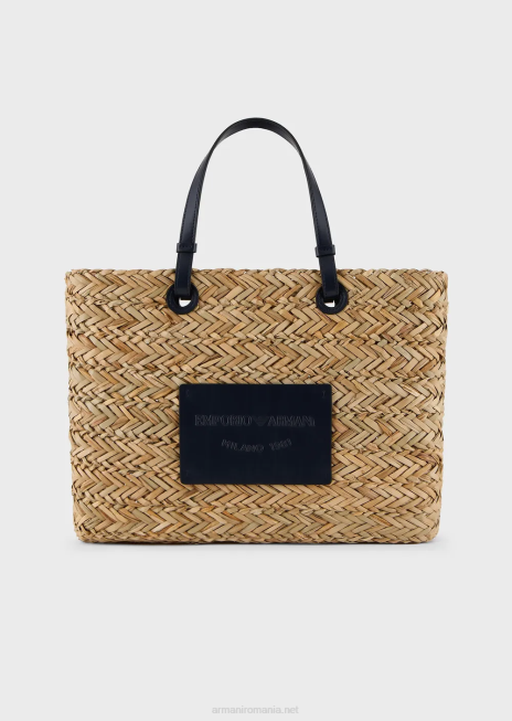 femei R802G737 geantă shopper mare capsule collection din paie Armani bej