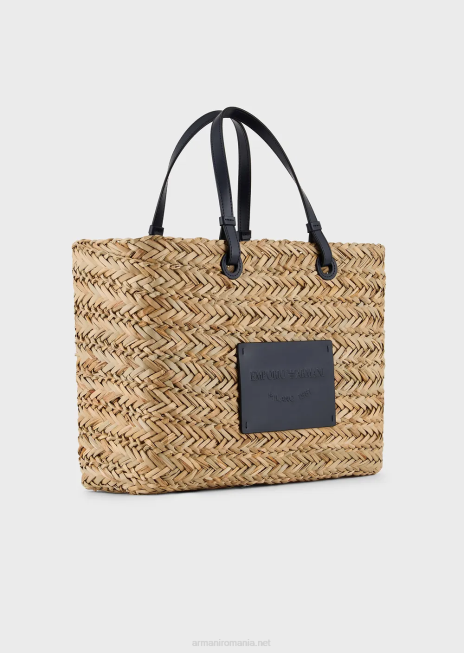 femei R802G737 geantă shopper mare capsule collection din paie Armani bej
