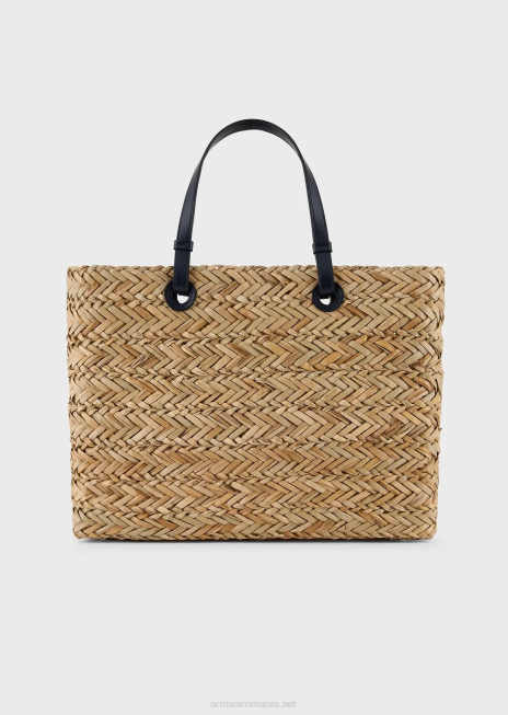 femei R802G737 geantă shopper mare capsule collection din paie Armani bej