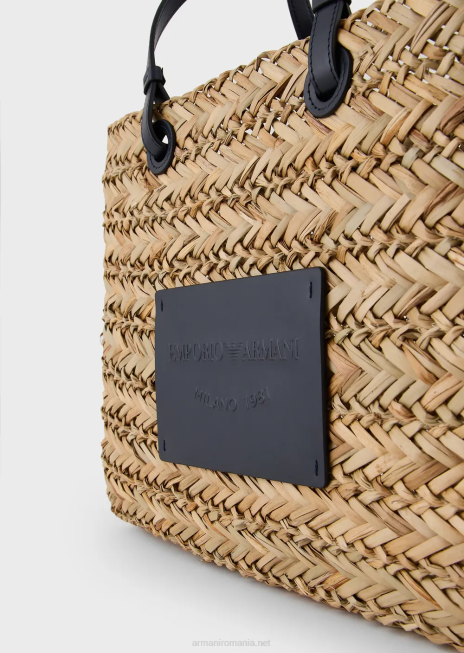 femei R802G737 geantă shopper mare capsule collection din paie Armani bej