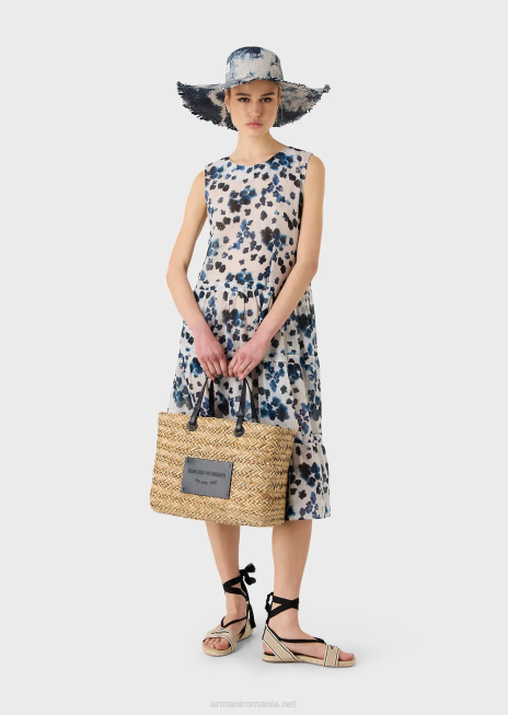 femei R802G737 geantă shopper mare capsule collection din paie Armani bej