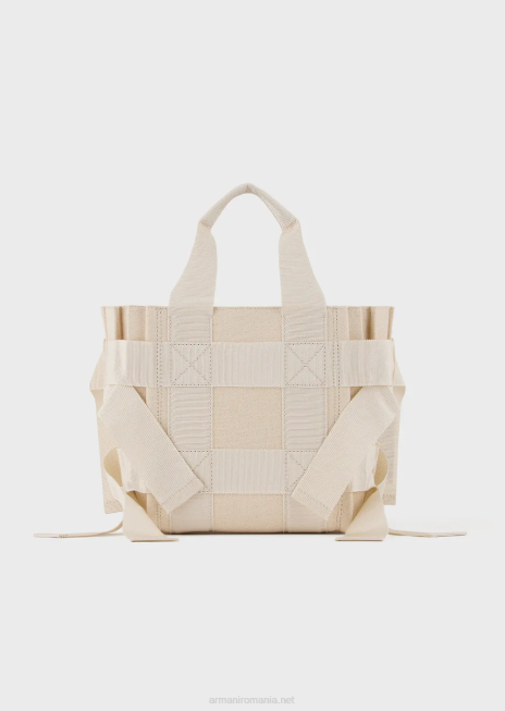 femei R802G738 geantă shopper mică din pânză plisată Armani bej
