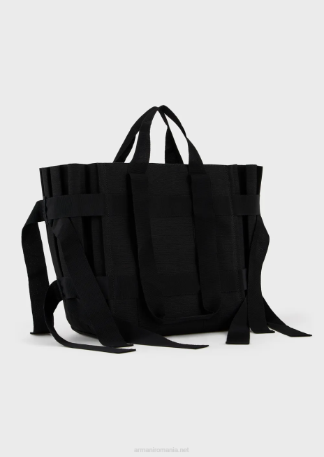 femei R802G739 geantă shopper mare din pânză plisată Armani negru