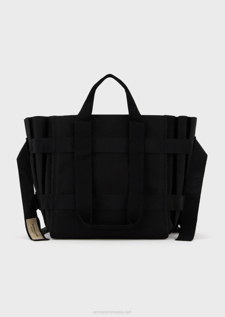 femei R802G739 geantă shopper mare din pânză plisată Armani negru