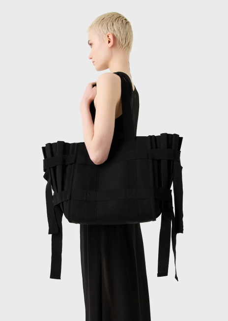 femei R802G739 geantă shopper mare din pânză plisată Armani negru