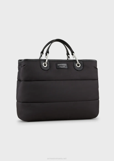 femei R802G668 geantă shopper medium myea din nailon matlasat, reciclat Armani negru