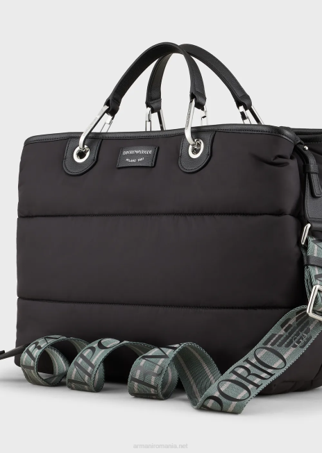 femei R802G668 geantă shopper medium myea din nailon matlasat, reciclat Armani negru