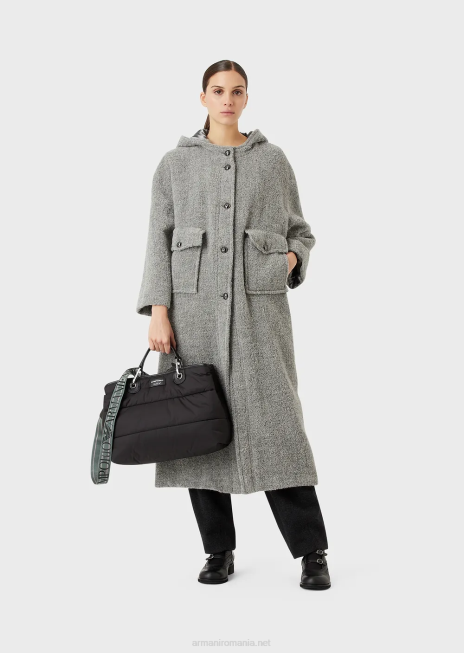 femei R802G668 geantă shopper medium myea din nailon matlasat, reciclat Armani negru