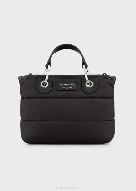 femei R802G670 geantă shopper mică myea din nailon matlasat, reciclat Armani negru