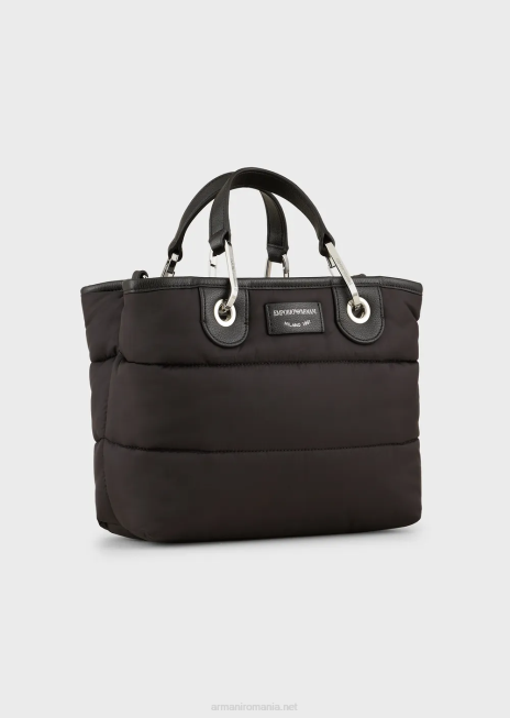 femei R802G670 geantă shopper mică myea din nailon matlasat, reciclat Armani negru