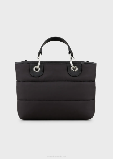 femei R802G670 geantă shopper mică myea din nailon matlasat, reciclat Armani negru