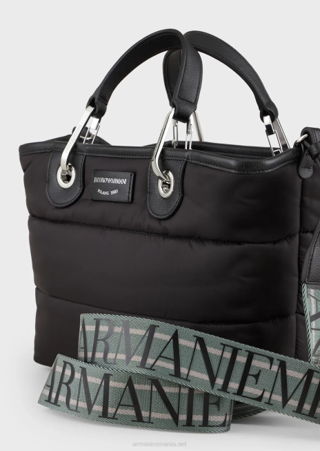 femei R802G670 geantă shopper mică myea din nailon matlasat, reciclat Armani negru