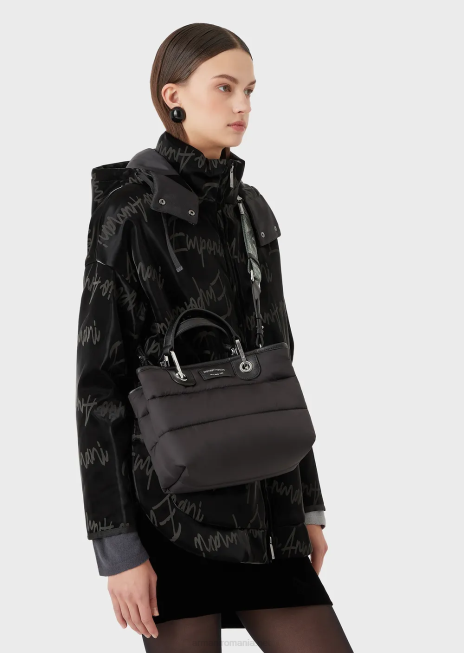 femei R802G670 geantă shopper mică myea din nailon matlasat, reciclat Armani negru