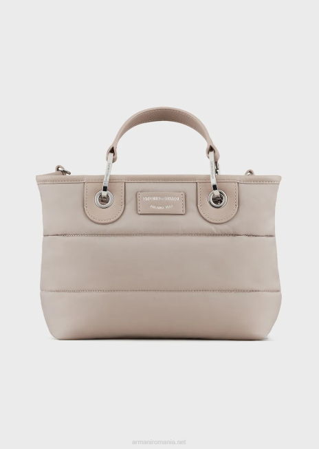 femei R802G671 geantă shopper mică myea din nailon matlasat, reciclat Armani bej