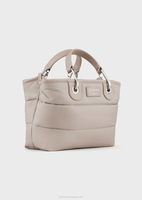 femei R802G671 geantă shopper mică myea din nailon matlasat, reciclat Armani bej