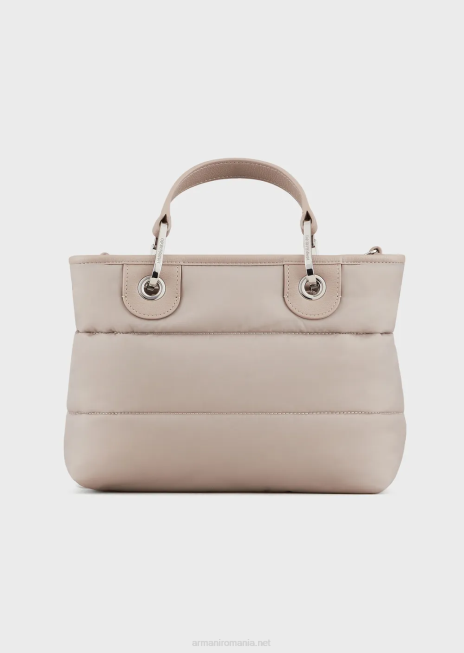 femei R802G671 geantă shopper mică myea din nailon matlasat, reciclat Armani bej