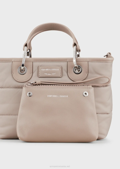 femei R802G671 geantă shopper mică myea din nailon matlasat, reciclat Armani bej