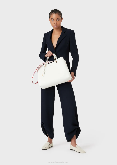 femei R802G674 geantă shopper medium myea cu imprimeu de cerb Armani alb