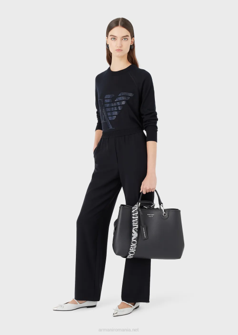 femei R802G683 geantă shopper medium myea cu imprimeu de cerb Armani albastru marin