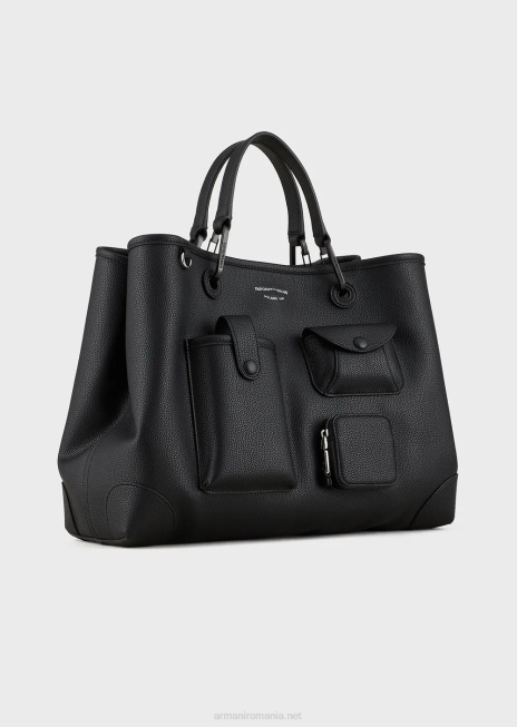 femei R802G702 geantă shopper medie cu mai multe buzunare myea cu imprimeu cerb Armani negru