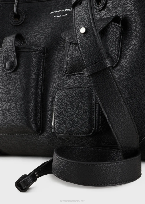 femei R802G702 geantă shopper medie cu mai multe buzunare myea cu imprimeu cerb Armani negru