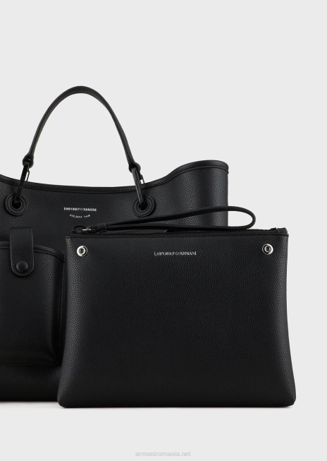 femei R802G702 geantă shopper medie cu mai multe buzunare myea cu imprimeu cerb Armani negru