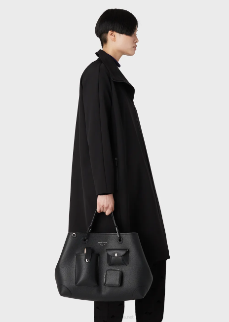 femei R802G702 geantă shopper medie cu mai multe buzunare myea cu imprimeu cerb Armani negru