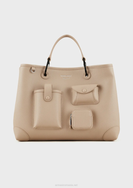 femei R802G703 geantă shopper medie cu mai multe buzunare myea cu imprimeu cerb Armani bej