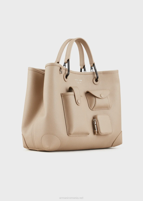 femei R802G703 geantă shopper medie cu mai multe buzunare myea cu imprimeu cerb Armani bej