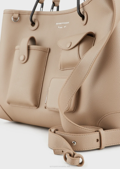 femei R802G703 geantă shopper medie cu mai multe buzunare myea cu imprimeu cerb Armani bej