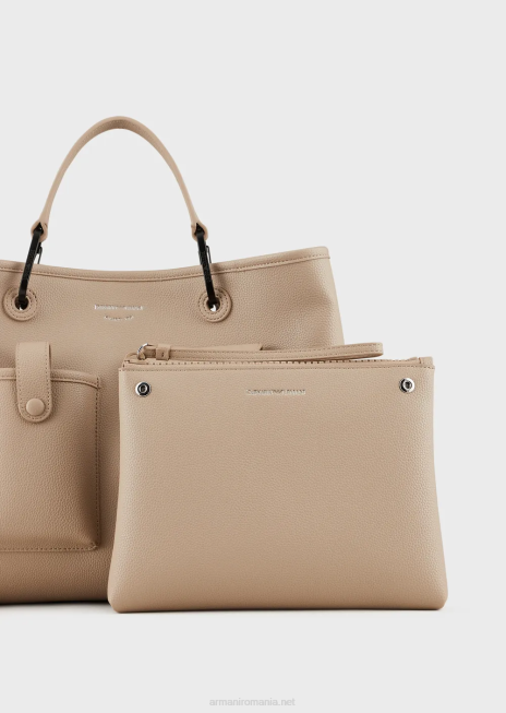 femei R802G703 geantă shopper medie cu mai multe buzunare myea cu imprimeu cerb Armani bej