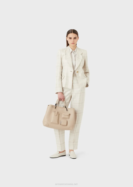 femei R802G703 geantă shopper medie cu mai multe buzunare myea cu imprimeu cerb Armani bej